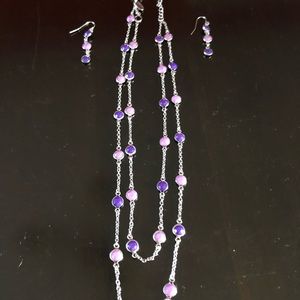 Purple double strand necklace and earrings